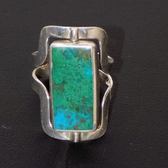 Vintage 950 Silver Reversible Turquoise & Abalone Rotating Cuff Ring 7.5 to 9.5 - Picture 7 of 7